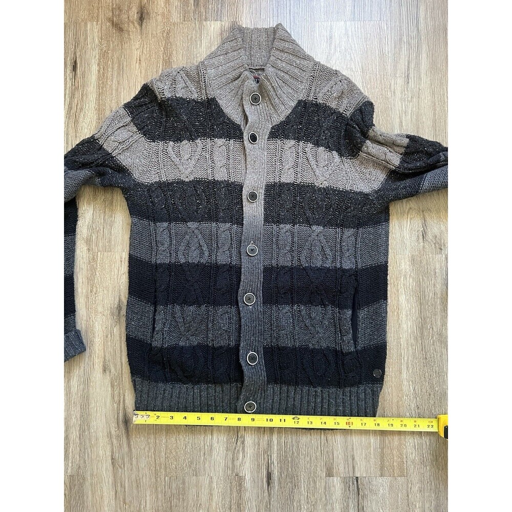 Guess LA Men Black/Gray Long Sleeve Button Up Cable Knit Sweater Cardigan Size L - Picture 8 of 9